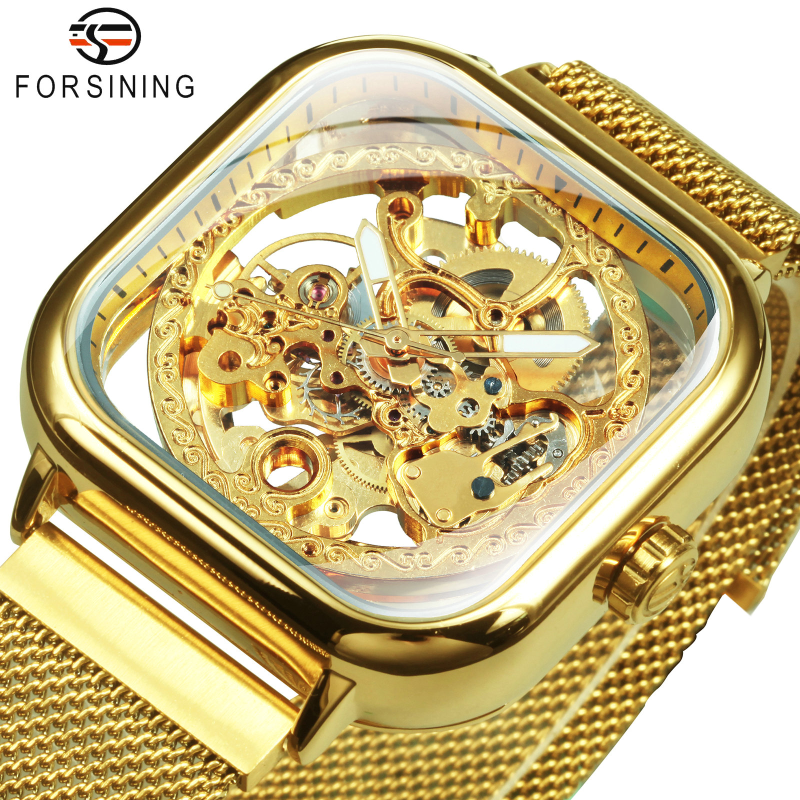 Forsining Luxury Square Skelet - Stainless Mesh Band review and price