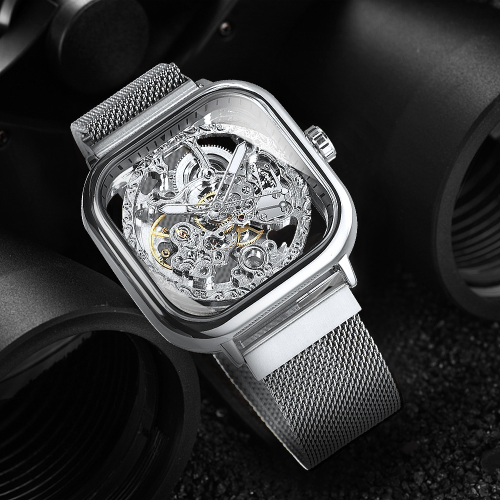 Forsining Luxury Square Skelet - Stainless Mesh Band review and price