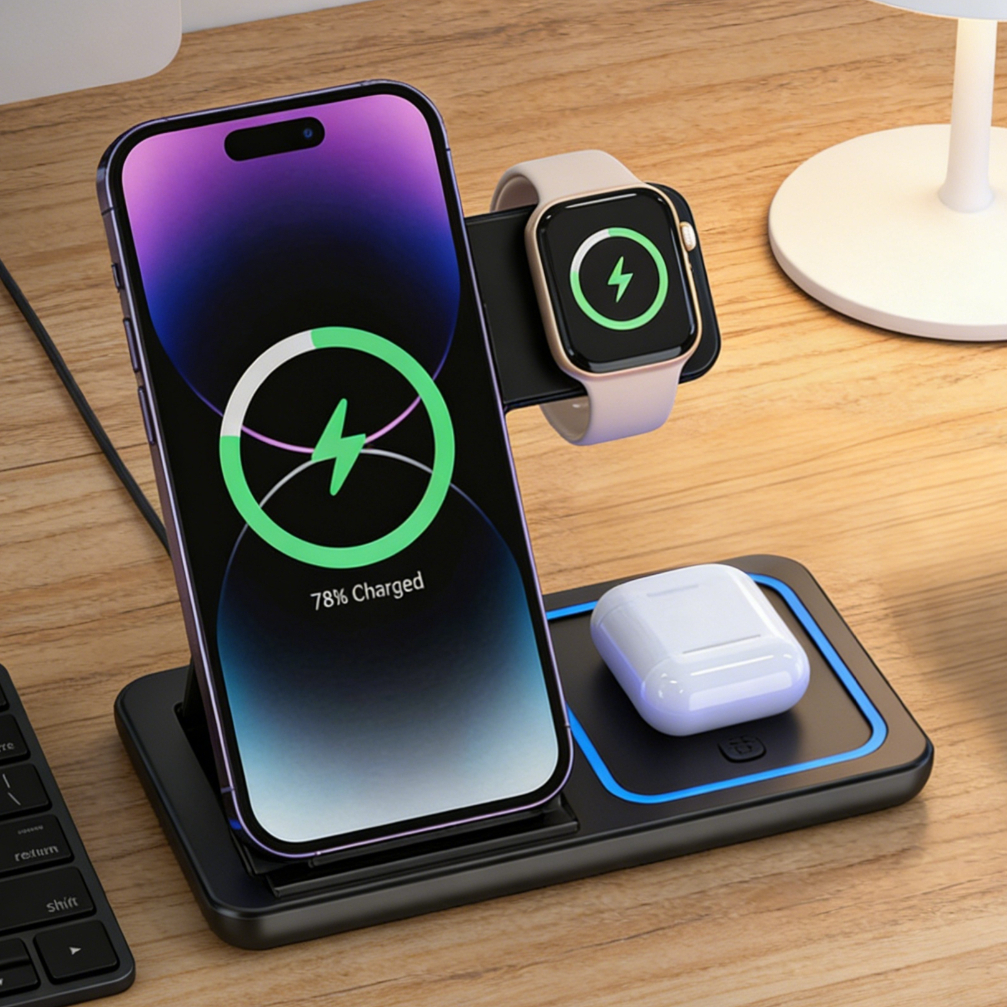 Foldable 3 in 1 Wireless Charg - Watch Charger Cable review and price