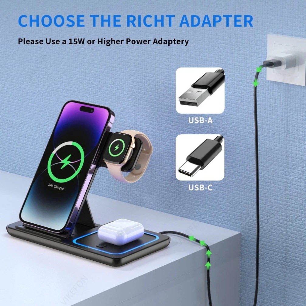 Foldable 3 in 1 Wireless Charg - Watch Charger Cable review and price